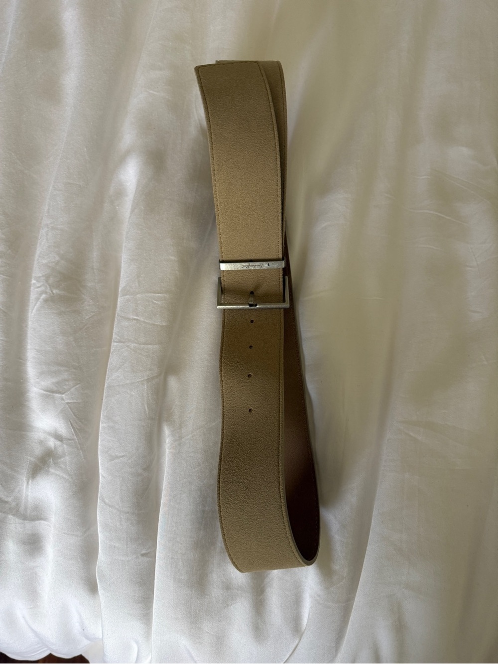 Women's Taupe Leather Belt with Silver Buckle